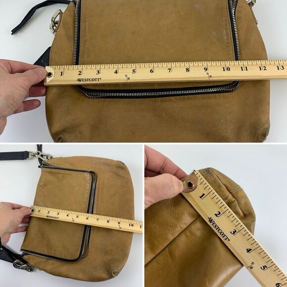 Carla Mancini Handbags Crossbody Tan Leather Zip Around Flap Purse Bag Black - Picture 16 of 16